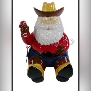 Cowboy Santa Claus Ceramic Cookie Jar 11” Christmas 10 Strawberry St (N1219)